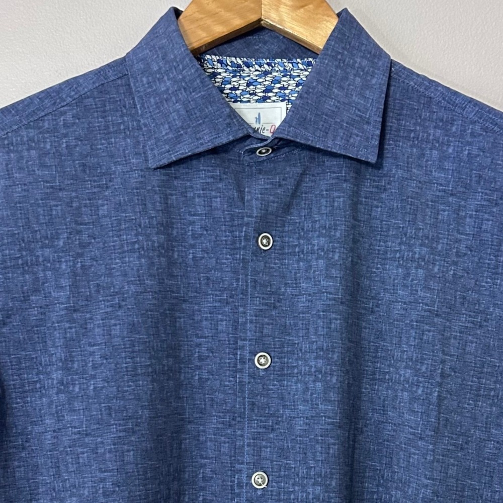 johnnie-O Button Down Shirt Mens Medium Blue Hangin Out Short Sleeve Stretch